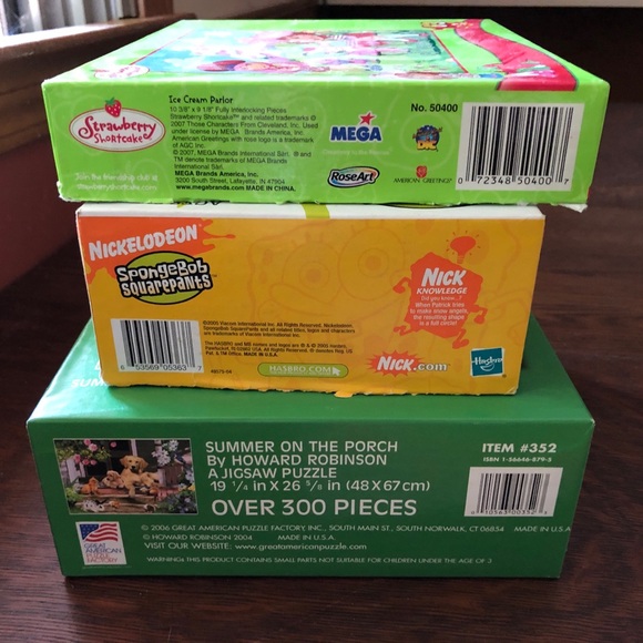 3 Jigsaw Puzzles, 5 & up, SpongeBob, Strawberry Shortcake, Dogs Cats Rabbits etc - Picture 3 of 8